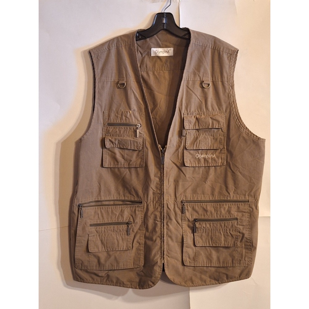 Olympina Utility Vest Chest Size 36 Brown Fishing Zipper Pockets Outdoor